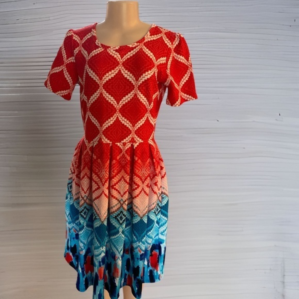 LLR LuLaRoe America Patriotic red white and blue‎ dress with pockets